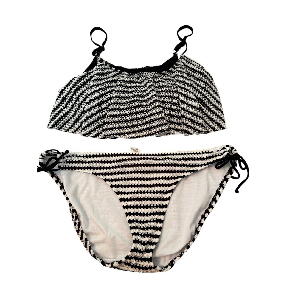 Kenneth Cole Reaction Black And White Boho Swimsuit Bikini 2pc Set Sz XL